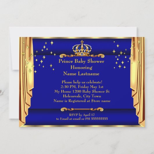 Etnisch Prince Royal Blue Gold Troon Baby shower Kaart (Achterkant)