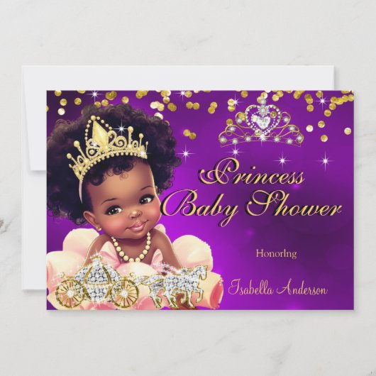 Etnisch Prinses Baby shower Paarse Tiara Carriage Kaart (Voorkant)