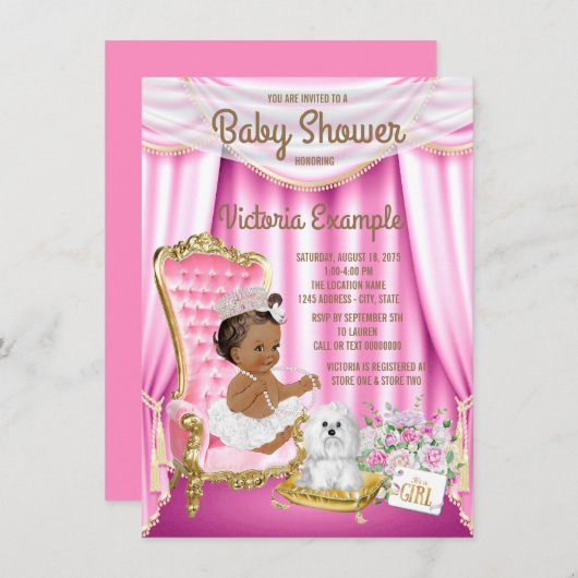 Etnisch Prinses Baby shower Roze Stoeluitnodiging Kaart (Voorkant / Achterkant)
