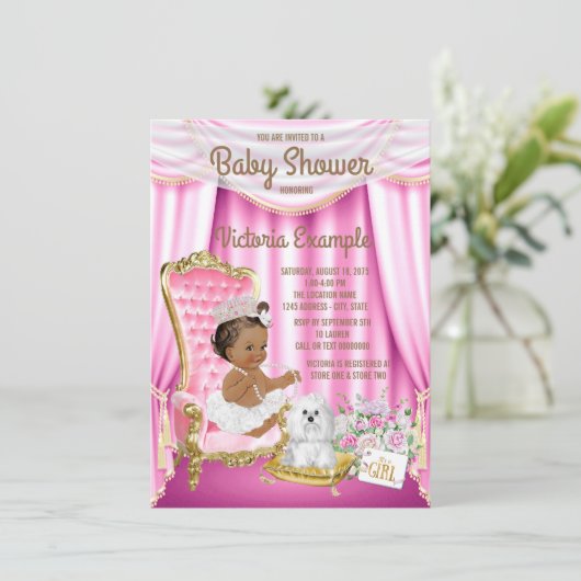 Etnisch Prinses Baby shower Roze Stoeluitnodiging Kaart (Staand voorkant)