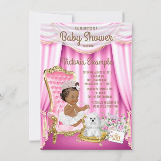 Etnisch Prinses Baby shower Roze Stoeluitnodiging Kaart (Voorkant)