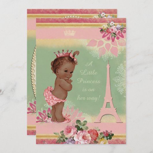  Etnisch Prinses Eiffeltoren Baby shower Kaart (Voorkant / Achterkant)