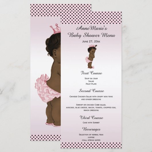 Etnisch  Prinses Polka Dot Baby shower Menu (Voorkant / Achterkant)