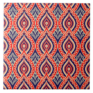 Etnisch rood-goudkleurig patroon met Indiase bloem Tegeltje