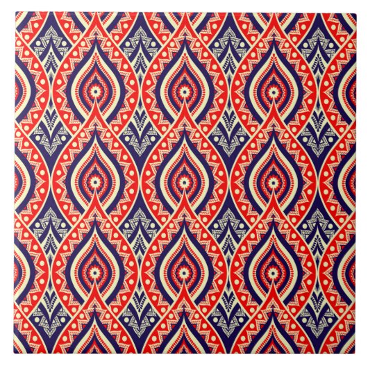 Etnisch rood-goudkleurig patroon met Indiase bloem Tegeltje (Voorkant)