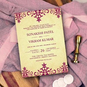  Etnisch Roze Damask Indian Wedding Kaart