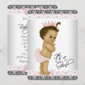 Etnisch roze en grijze babymeisjesdouche kaart (Voorkant / Achterkant)