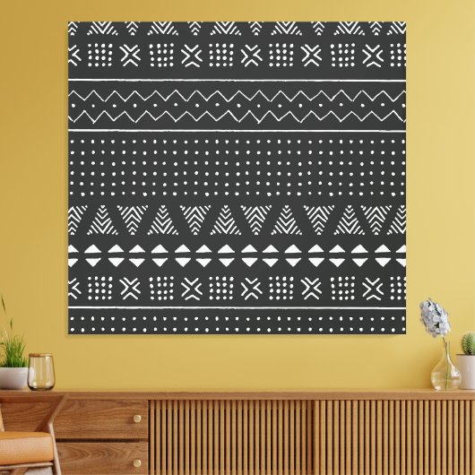 Etnisch stamverband: zwart wit patroon. canvas afdruk (Insitu (Woonkamer))