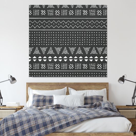Etnisch stamverband: zwart wit patroon. canvas afdruk (Insitu (Slaapkamer))