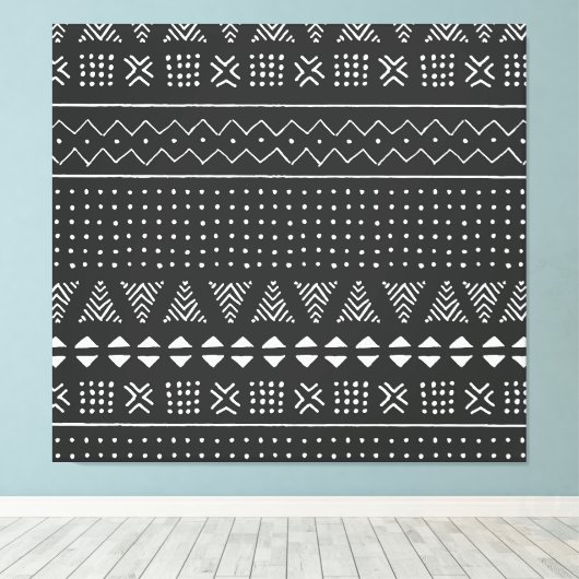 Etnisch stamverband: zwart wit patroon. canvas afdruk (Insitu (Houten vloer))