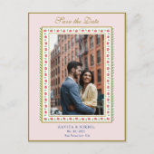 Etnisch ventilatorgrens Roze foto bespaart dag Aankondigingskaart (Voorkant)