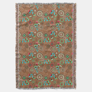 Etnisch volk abstract bloempatroon retro bruin deken
