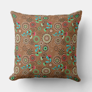 Etnisch volk abstract bloempatroon retro bruin kussen