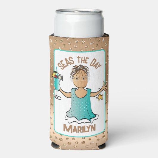 Etnisch Vrouw Cartoon Funny Gezegde Cruise Blauw Seltzer Blikjeskoeler (Seltzer Voorkant)