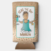 Etnisch Vrouw Cartoon Funny Gezegde Cruise Blauw Seltzer Blikjeskoeler (Achterkant)