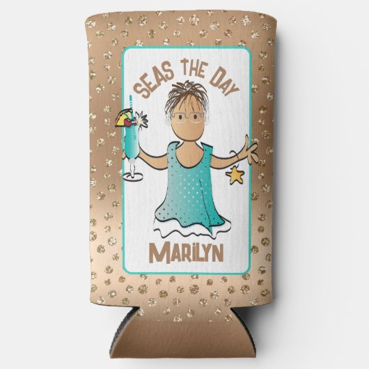 Etnisch Vrouw Cartoon Funny Gezegde Cruise Blauw Seltzer Blikjeskoeler (Voorkant)