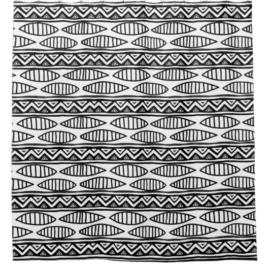 Etnisch zwart wit patroon Afrikaanse modderdoek Douchegordijn (Voorkant)