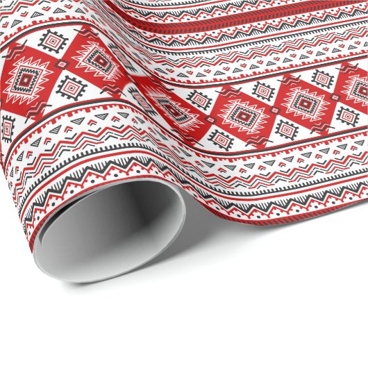 Etnisch zwart wit rood, Oekraïense motieven. Cadeaupapier (Rol Hoek)