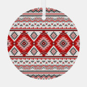 Etnisch zwart wit rood, Oekraïense motieven. Glas Ornament (Achterkant)