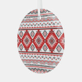 Etnisch zwart wit rood, Oekraïense motieven. Glas Ornament (Voorkant links)