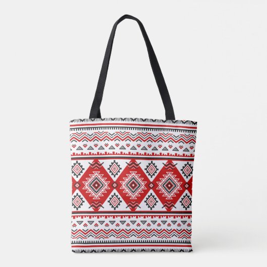 Etnisch zwart wit rood, Oekraïense motieven. Tote Bag (Achterkant)