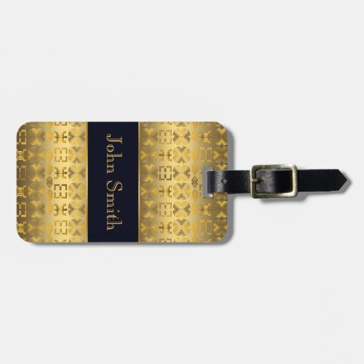 Etnische Afrikaanse gouden patronen met Adinkra si Bagagelabel (Voorkant horizontaal)