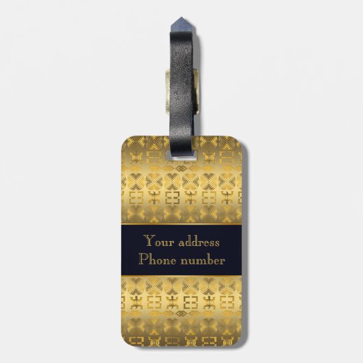 Etnische Afrikaanse gouden patronen met Adinkra si Bagagelabel (Achterkant verticaal)