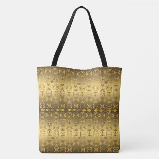 Etnische Afrikaanse gouden patronen met Adinkra si Tote Bag (Achterkant)