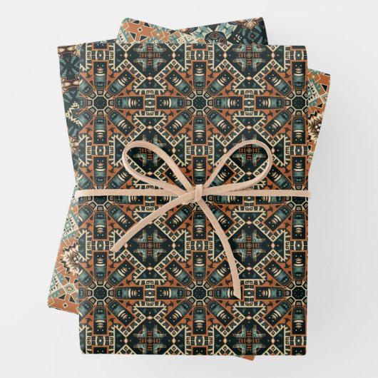 Etnische Amerikaanse Boho Art Patroon Set 6 Inpakpapier Vel (In situ)