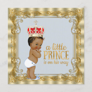 Etnische Baby Blauw Goud Royal Prince Baby shower Kaart
