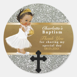 Etnische baby meisje doop dank u goud zilver ronde sticker