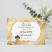 Etnische baby meisje doop gouden kruis dank u bedankkaart (Staand voorkant)