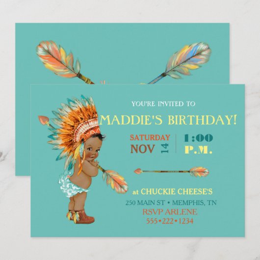 Etnische baby meisje inheemse stam hoofdtooi mocas kaart (Voorkant / Achterkant)