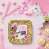 Etnische Baby Meisje Roze & Goud Foto Baby shower Papieren Bordje (Feest)