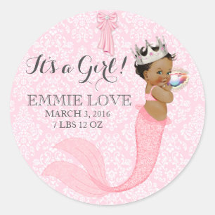 Etnische baby meisje zeemeermin prinses kroon ronde sticker