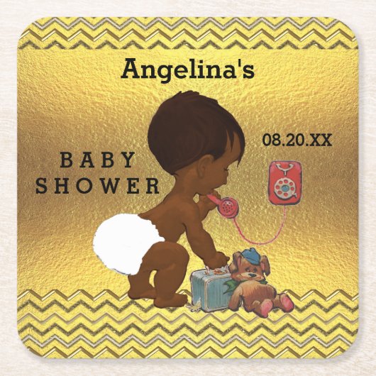  etnische Baby op telefoon Gold Chevrons Kartonnen Onderzetters (Voorkant)