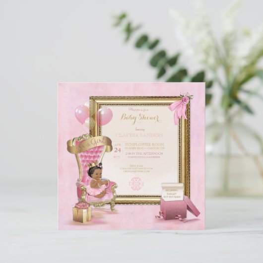 Etnische Baby Princess Crown Gold Pink Royal Kaart (Staand voorkant)