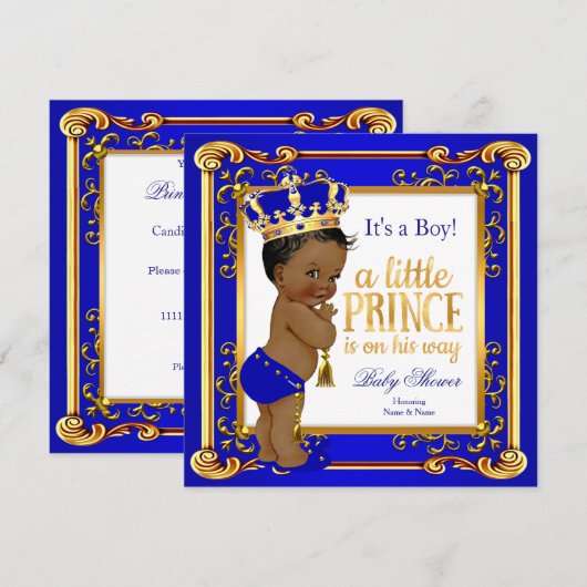 Etnische Baby shower Blue Gold Crown Kaart (Voorkant / Achterkant)