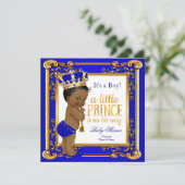 Etnische Baby shower Blue Gold Crown Kaart (Staand voorkant)