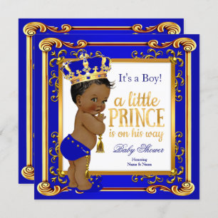 Etnische Baby shower Blue Gold Crown Kaart