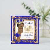 Etnische Baby shower Damask Blue Gold Kaart (Staand voorkant)