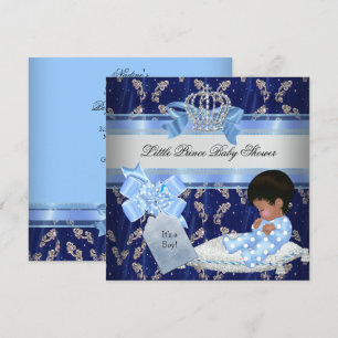 Etnische baby shower jongen blauwe kleine prins kr kaart