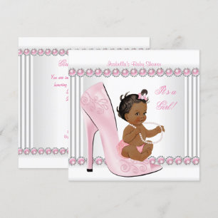 Etnische baby shower meisje roze parel hoge hakken kaart