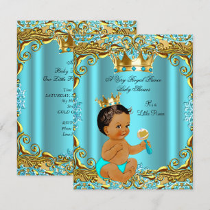 Etnische baby shower prins goud turquoise aqua kaart