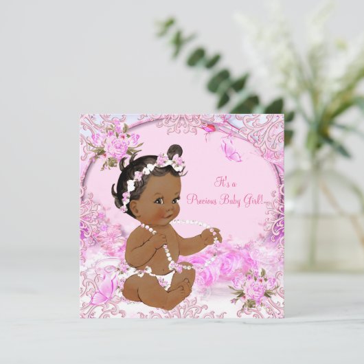 Etnische Baby shower van edele meisjes Roze Kaart (Staand voorkant)