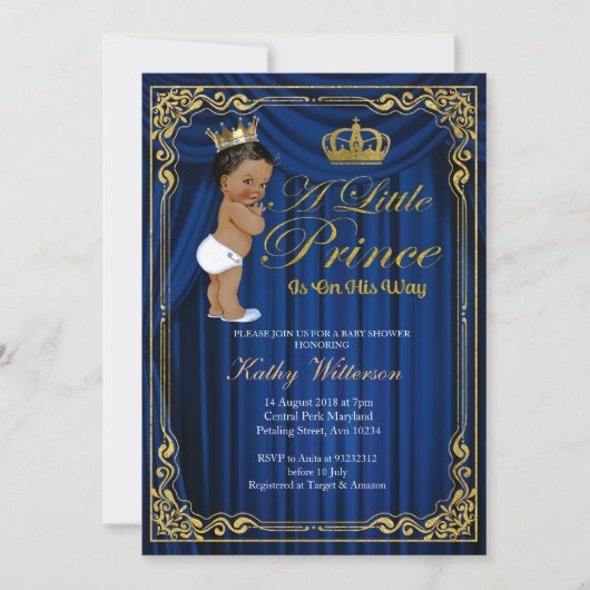 Etnische Baby shower van Navy Blue Gold Prince Kaart (Voorkant)