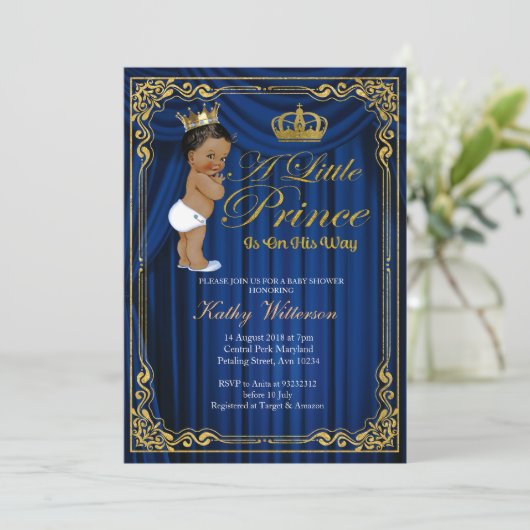 Etnische Baby shower van Navy Blue Gold Prince Kaart (Staand voorkant)