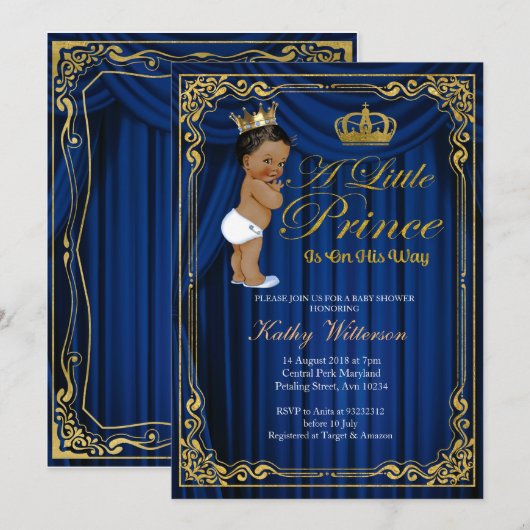 Etnische Baby shower van Navy Blue Gold Prince Kaart (Voorkant / Achterkant)