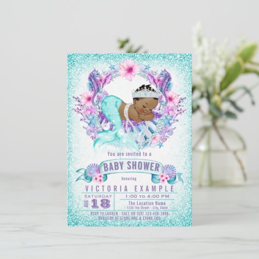 Etnische Baby Zeemeermin Baby shower Uitnodiging (Staand voorkant)
