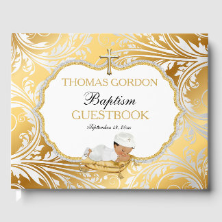 Etnische babyjongen doop gouden kruis gastenboek
